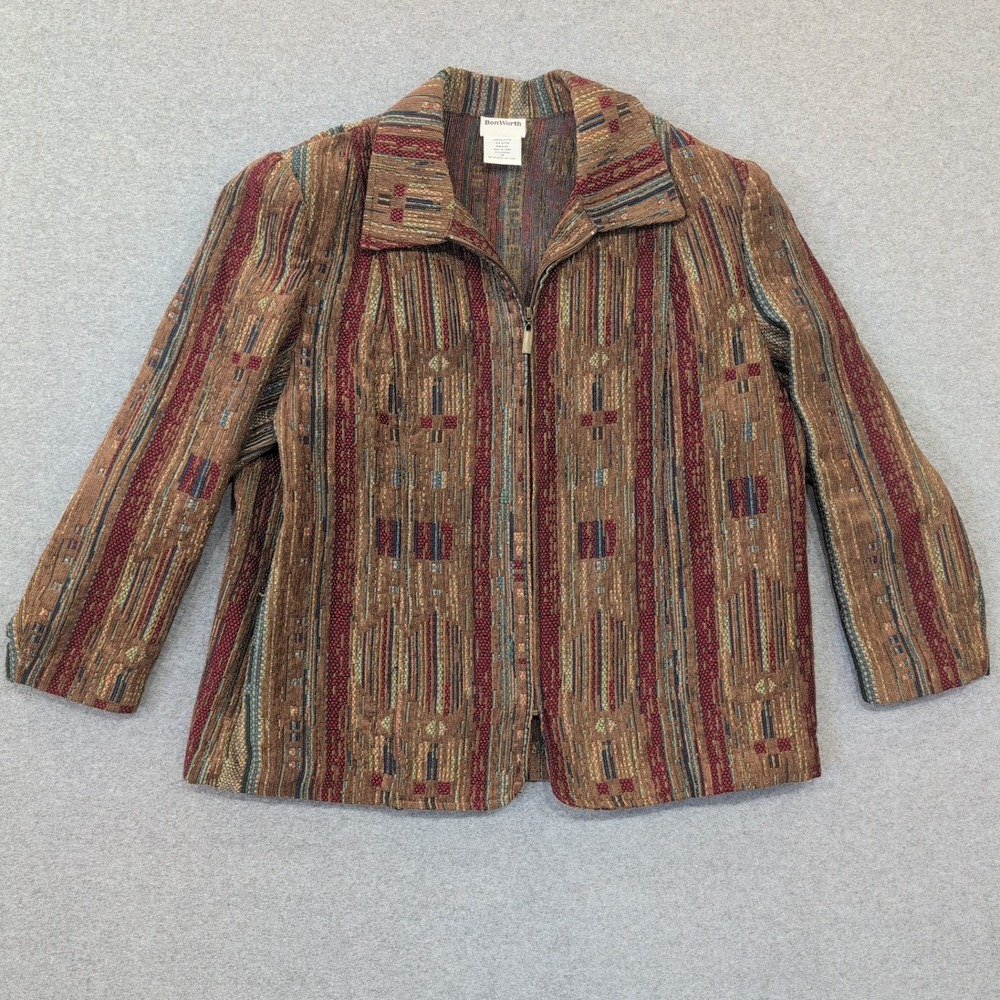 BonWorth Women's Geometric Print Zipper Front Jacket Blazer Size Large Petite - Picture 2 of 3